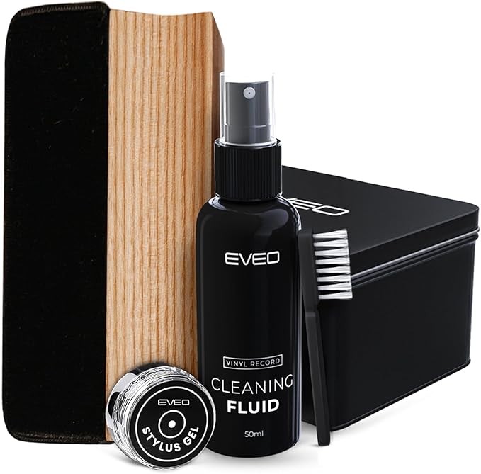 EVEO Vinyl Record Cleaning Kit - 4-in-1 Premium Vinyl Record Cleaner & Vinyl Cleaning Kit with Velvet Brush, Vinyl Cleaner Liquid, Duster & Turntable Stylus Gel