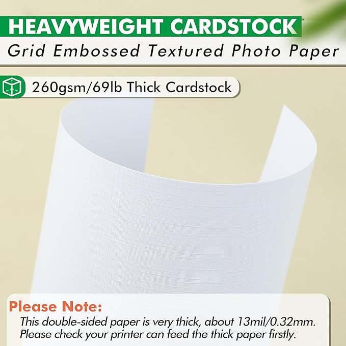 Koala Thick Grid Embossed Textured Double-sided Photo Paper 8.5x11 Inches 69LB Heavyweight 50sheets 260GSM Compatible with Inkjet Printer