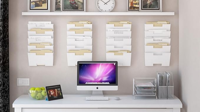 Wallniture Lisbon 15-Tier Wall Mounted File Holder and Desk Organizer, Metal White Office Organization and Storage Rack