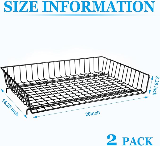 Hicarer 2 Pcs Metal Paper Tray 11 x 17 Inch Iron Wire Grid Desk File Document Letter Tray 11 x 17 Paper Desk Organizer Wide Entry Basket for Office Home (Black)