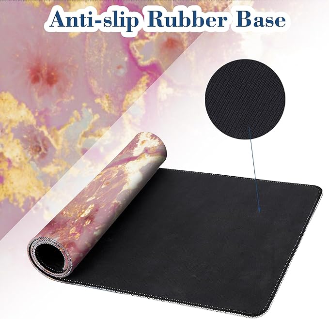 Pink and Gold Abstract Mouse Pad Desk Mat XL Large Gaming Mousepad Extended Computer Keyboard Mat with Non-Slip Rubber Base and Stitched Edge 11.8 x 31.5 Inch for Gaming and Office Work