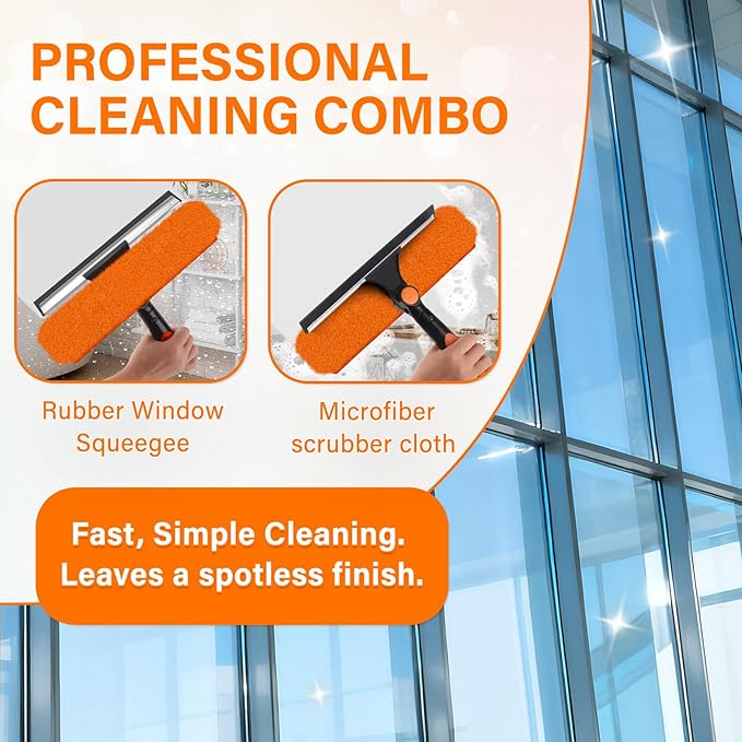 Jhkopqe 26FT Telescoping Window Squeegee Kit | 2-in-1 Professional Window Washer & Microfiber Scrubber with Extension Pole | High Reach Cleaning Tool for Outdoor, Indoor Windows & Glass
