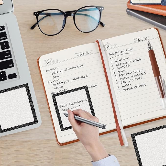 Sticky Notes, 2 Pads, 3x3 inches, Cute Colorful Fun Self-Stick Note Pads, Easy Post, Strong Adhesive Notepad Black Leopard Spots