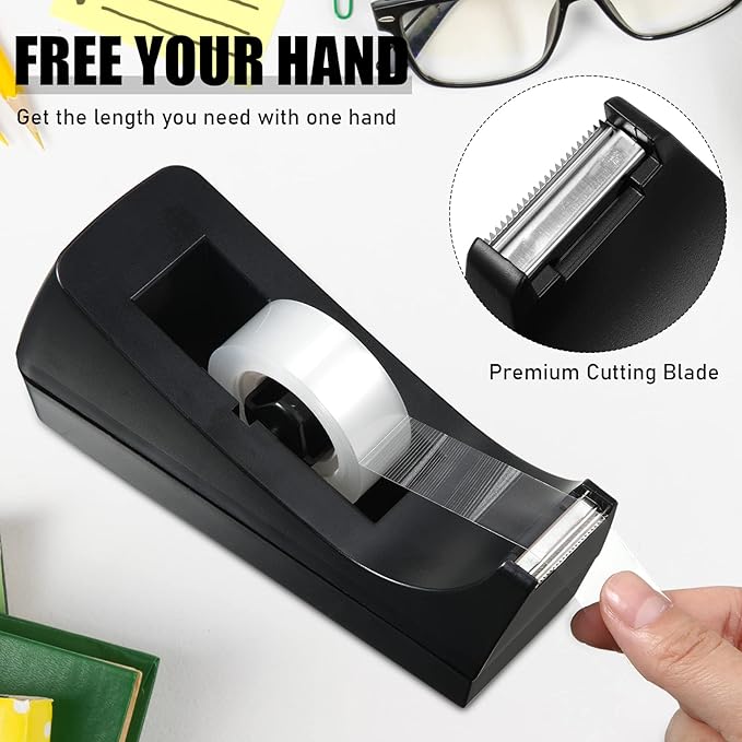 16 Pcs Desk Staplers Tape Dispensers Sets Desktop Office Staplers with Standard Staples Black Dispenser Holder with White Tape for Office School