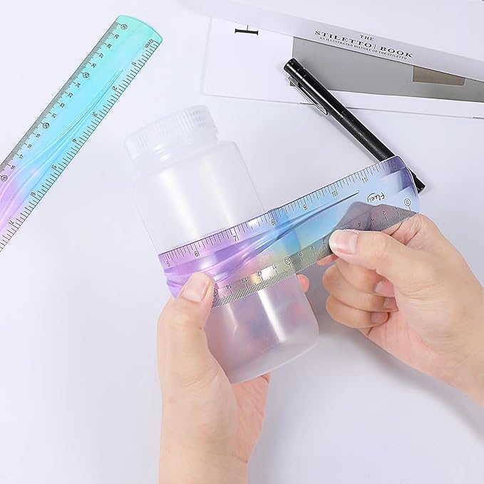 2 Pcs 12 Inch Flexible Ruler, Colorful Plastic Straight Edge Rulers Bendable Ruler with Centimeters and Inches, Cute Flexible Rulers for Office Adults Measuring Tools