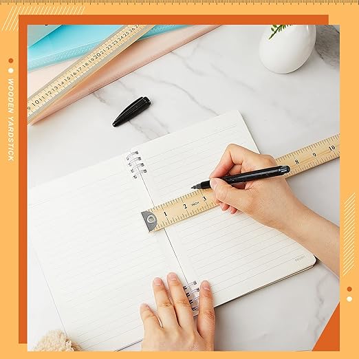 Hoteam 10 Pcs Heavy Duty Wooden Yardstick 36 Inches Natural Wood Yard Stick Ruler with Hang Hole Metal Tips 1/4-inch-thick Yardstick Ruler Metal Ends Meter Stick Clothing Measuring Home Office