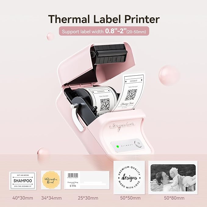 NIIMBOT B21 Label Maker, Inkless Bluetooth Label Printer, 2 Inch Portable Thermal Sticker Machine for Small Business,Marson Jar, Logo, Clothing, Mailing, Candles & Jewelry, Ideal for Gifting, (Pink)