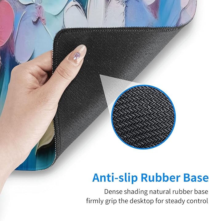 Gaming Mouse Pad, Large Non-Slip Rubber Base Mousepad, Keyboard Mouse Mat, Desk Pad with Stitched Edges, 31.5x11.8inch, Oil Flower