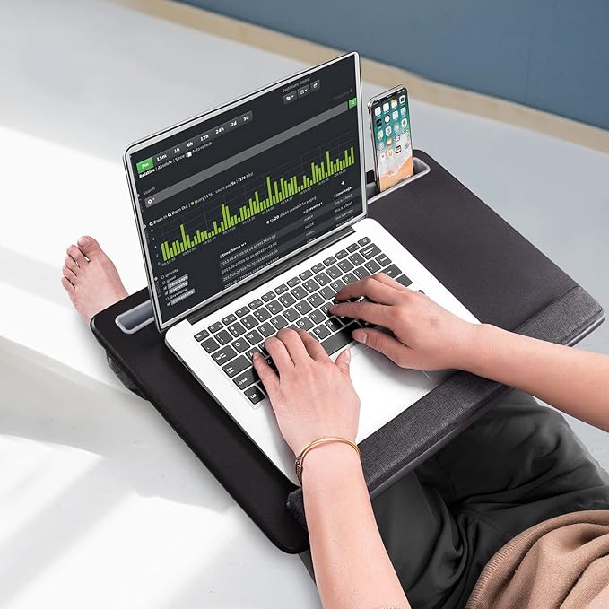 Extra Large Lap Laptop Desk - Full PU Material Mouse Pad Gaming Tray - Portable LapDesk with Phone Holder & Wrist Rest for Notebook, MacBook, Tablet, Bed, Sofa(Black, Fit Up 17.3-in Laptops)