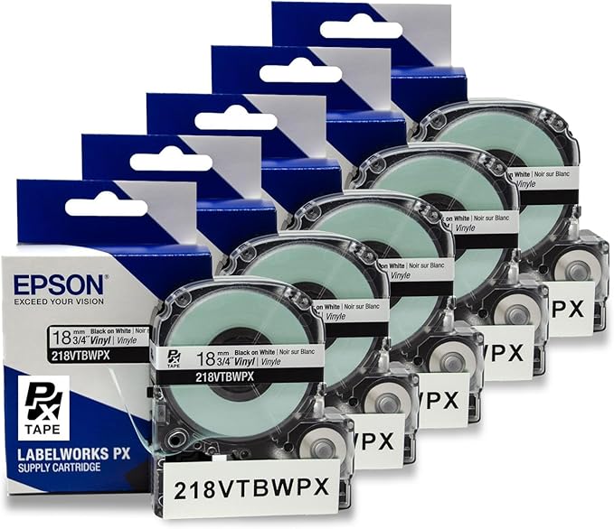 Epson LABELWORKS LW-PX750PCD Industrial Label Maker Kit & 5 Unit Pack of Black on White Flexible and Durable Vinyl Industrial Label Maker Tape