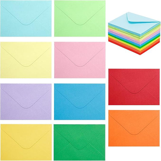 100 Pack 4 x 2.75" Colorful Mini Envelopes 120GSM Gift Card 10 Color Envelopes Bulk Small Paper Gift Card Sleeves Greeting Card Business Card Tiny Envelope Pockets for Card & Invitation