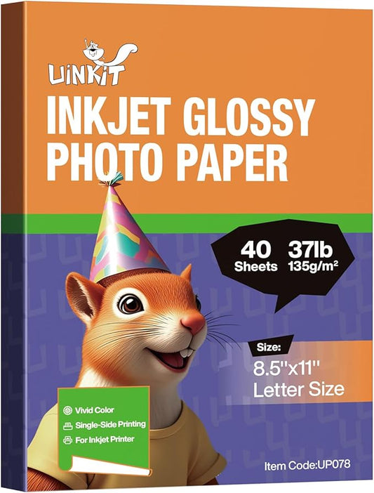 Uinkit 40 Sheets37lb Thin Flyer Paper Glossy 8.5x11 Inkjet Single Side DIY Chip Bag 135gsm Photos Picture for Inkjet Printer with Dye Ink Letter size A4 Brochure