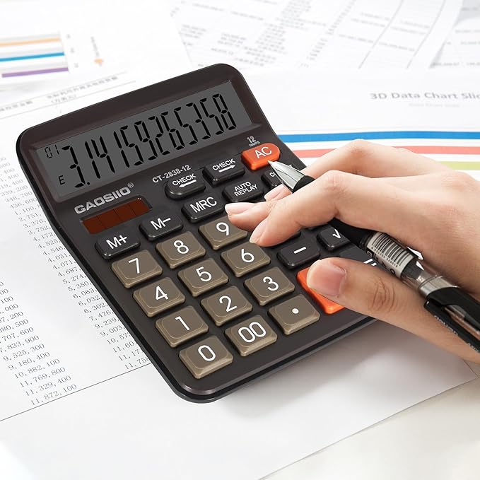 Desktop Calculator, Extra Large 5 Inch LCD Display, Desk Calculator, 12 Digits, Calculators with Big Buttons, Solar and AAA Battery Dual Power,Office Calculators for Business School Home(Black)