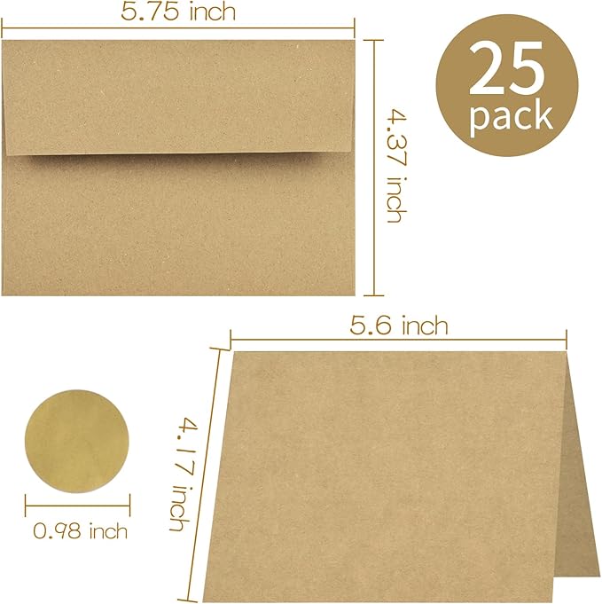 Blank Cards and Envelopes 4.375x5.75,50 Pack Kraft Cards Brown Envelopes for All Occasions,Invitations Thank You Blank Cards