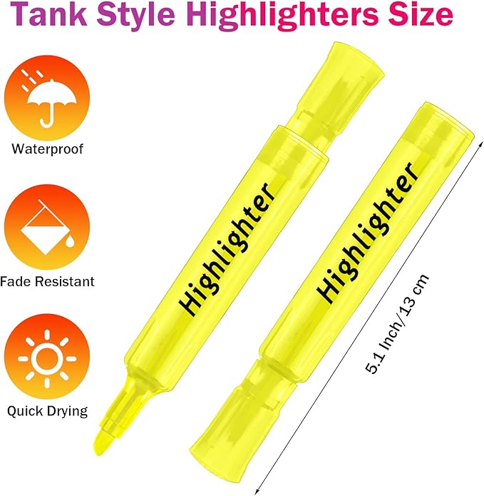 Teling 300 Pcs Highlighters Bulk Chisel Tip Tank Style Highlighters for School Classroom Assorted Color Fluorescent Pens for Office Shop