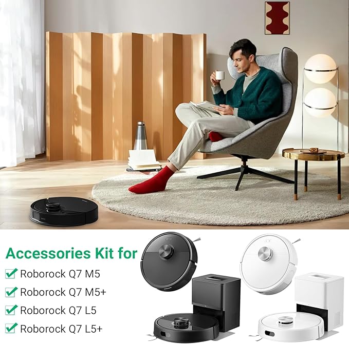 Bpbdzz 32-Piece Accessories Kit for Roborock Q7 M5+/ Q7 M5/ Q7 L5 / Q7 L5+ Robot Vacuum Cleaner,2 Main Brushes,4 Filters,6 Mop Pads & Dust Bags & Side Brushes,1 Cleaning Brush & Screwdriver