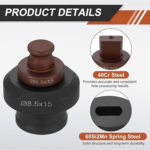 HARFINGTON Hydraulic Hole Punch Die 8.5x15mm Slotted Hole 40Cr Steel Electric Punching Kit for MHP-20 JP-20 Electric Punching Machine, Burgundy & Black