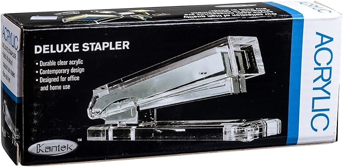 Kantek Clear Acrylic Desk Stapler, Large Capacity Holds a Full Strip of Standard Staples, 1.4" x 6" x 2.3", Non-Skid Feet, Office Organizer, Desk Accessory