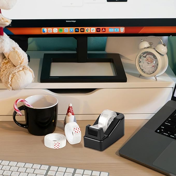 Desktop Tape Dispenser Black with Weighted Nonskid Base - Includes 6 Rolls of Transparent Tape (0.71 Inch x 1000 inches Each)