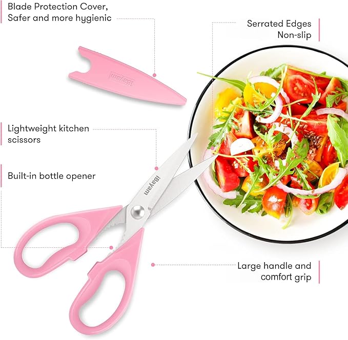Valentines Day Gifts for Women Mom Wife Her, iBayam All Purpose Kitchen Shears 8.5" Cooking Scissors with Sheath, Pink Kitchen Accessories Household Appliances Home Essentials Kitchen Gadgets Utensils