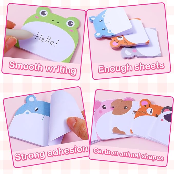 360Pcs Cartoon Animals Kawaii Sticky Notes Shimmeroo Cute Self-Adhesive Kawaii Sticky Notes Repositionable Colorful Note for Office School Students Journaling Writing Materials Key Marks Stationery