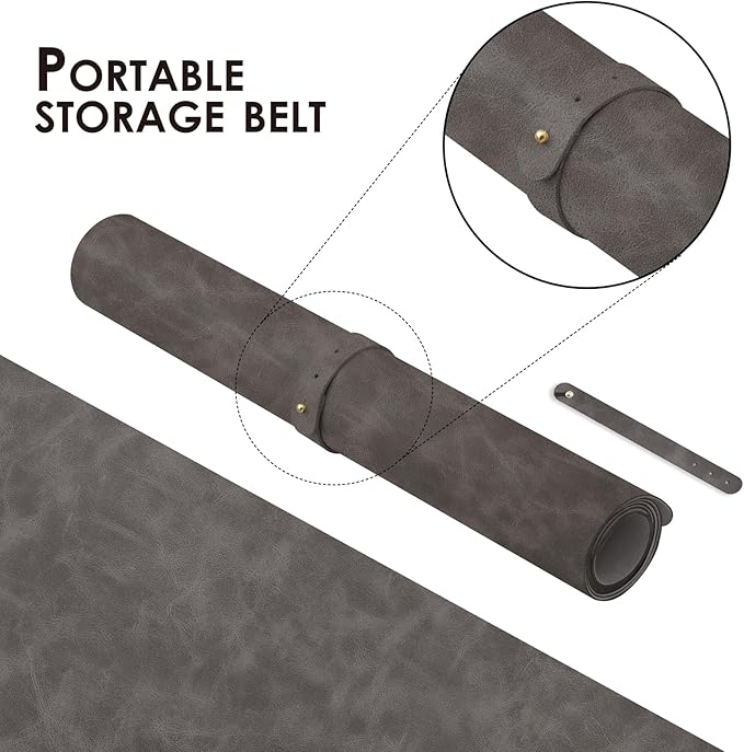 Distressed Leather Desk Mat - Non-Slip PU Desk Pad for Office and Home - Desk Organization and Accessories - Ideal for Large Mouse Pad and Desk Mats on Top of Desks(Slate Gray,36"x 17")