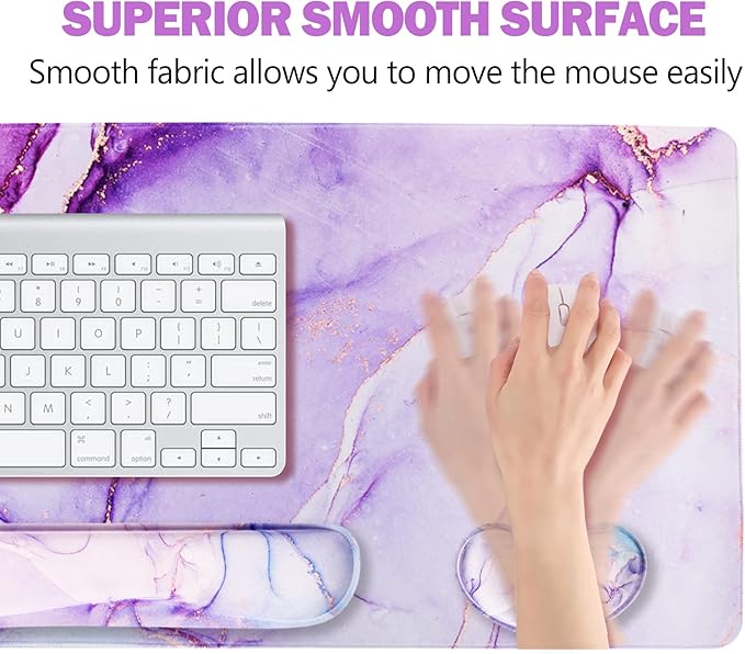 ARTSO Large Gaming Mouse Pad, Keyboard Wrist Rest Pad & Wrist Support Mousepad Set, Stitched Edge, Extended, Non-Slip Base, Memory Foam,Multifunctional Desk Mat for Office & Home, Purple Blue Marble