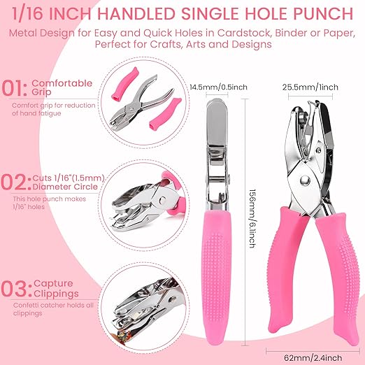 MyArTool 1/16 Hole Punch, Handheld Single Hole Punch with Soft Grip, Hole Puncher Single for Home, Office, School Supplies, Can be Used for DIY Craft Paper, Labels and Greeting Cards