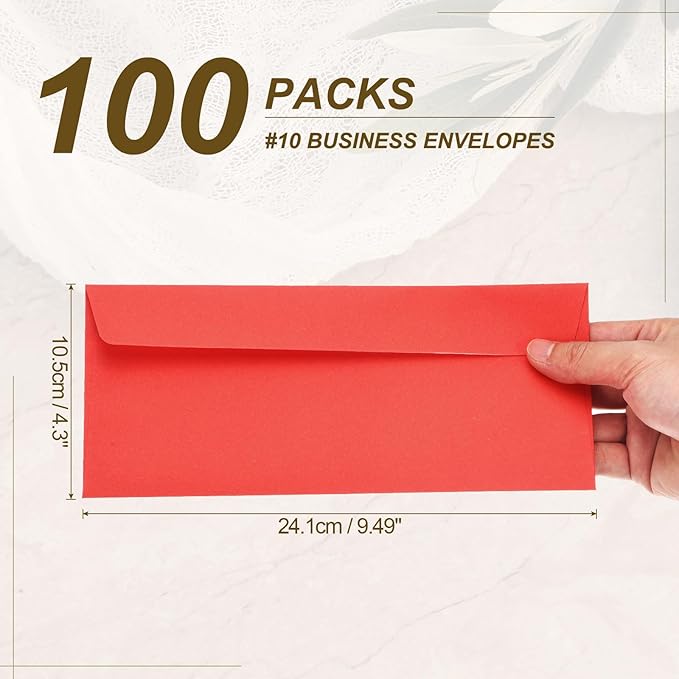 PATIKIL 100 Pack Red #10 Business Envelopes, Colored Self Seal Letter Size Envelopes for Business Mailing Office Checks Invitation, 4-1/8 x 9-1/2 Inches