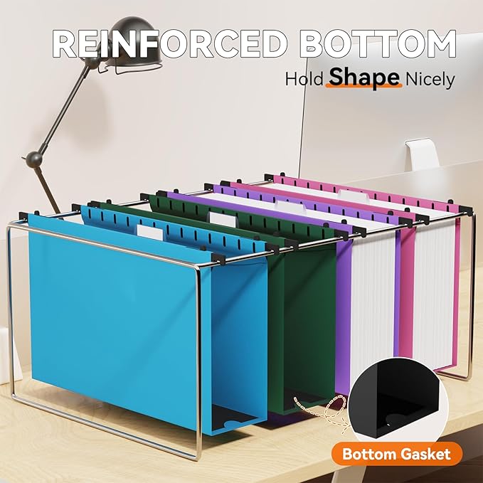 Plastic Legal Size Hanging File Folders,3" Expansion Extra Capacity Hanging Folder,Heavy Duty Reinforced Hang Folders Legal,Adjustable Tabs,Filing Cabinet Folder for Bulky Files,12 Pack,Colored