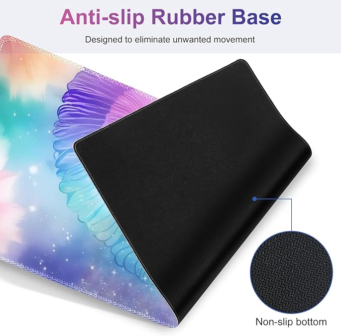 Desk Mat Gaming Mouse Pad, Cute Desk Matt Keyboard Wrist Rest for Desktop, Anti-Slip Big Mousepad Stitched Edges, XXL Large Mouse Pad with Wrist Support for Home Office Computer I Dreamy Colors