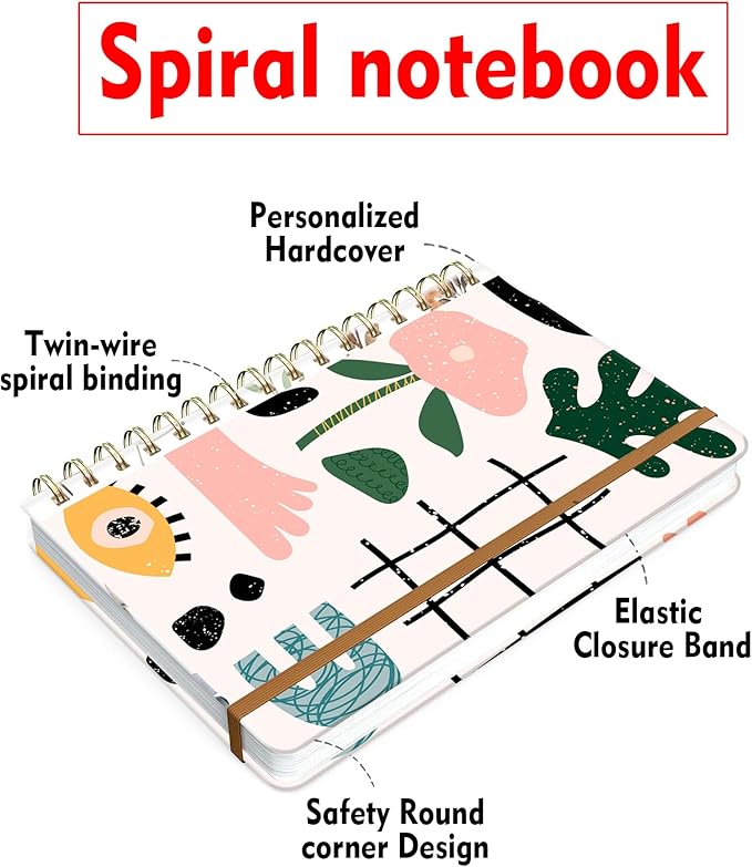 Spiral Journal Notebook for Women, Hardcover A5 College Ruled Notebook, 120 Pages, Thick Paper, Cute Lined Journal for School, Office & Work, 6 x 8.4 in(Doodle Garden)