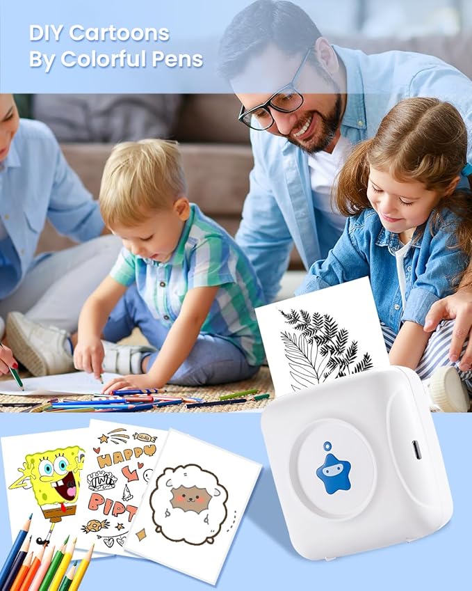 vretti Sticker Printer - TP2-Y Mini Portable Thermal Printer Inkless Sticker Maker Machine Bluetooth Label Maker Pocket Instant Print for Study Graphics, Anatomical Diagrams, Photos, Students