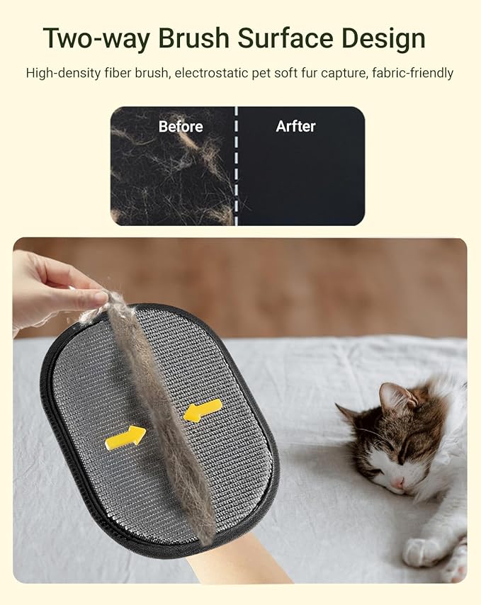 FeiFanYiGou Reusable Pet Hair Remover Glove for Couch & Bedding - 5-Finger Versatile Fabric - Safe Fur Remover Mitt, Black - Professional Cat & Dog Hair Scraper for Carpeted Stairs, Clothes,Car Seats