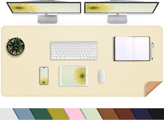 Leather Desk pad Protector, Large Desk mat with Natural Cork & PU Leather,Mouse pad,Non-Slip Office Desk Mat,Waterproof Desk Writing Pad for Office and Home (47in*17in, Apricot)