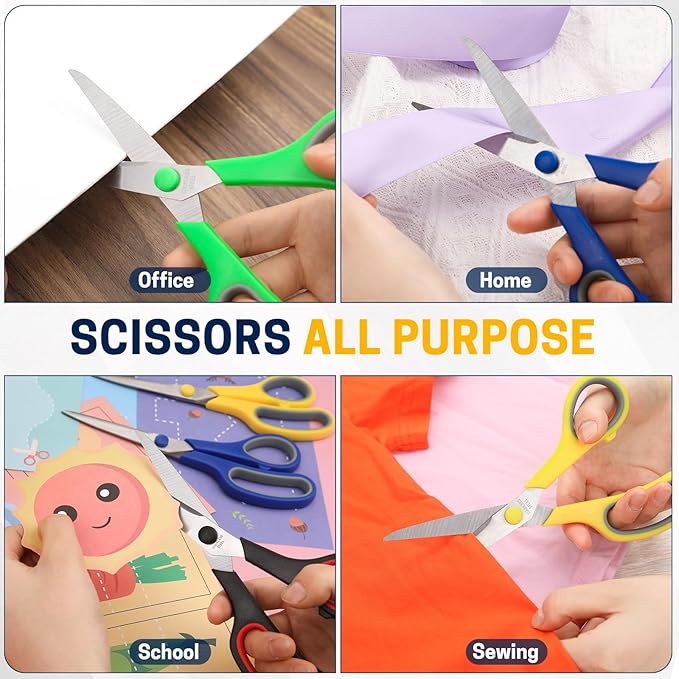 Scissors Bulk Set of 32-Pack, 8" All Purpose Multipurpose Sharp Sewing Craft Fabric Scissors for Office Home High/Middle School Student Office Teacher Art Supplies, Right/Left Handed