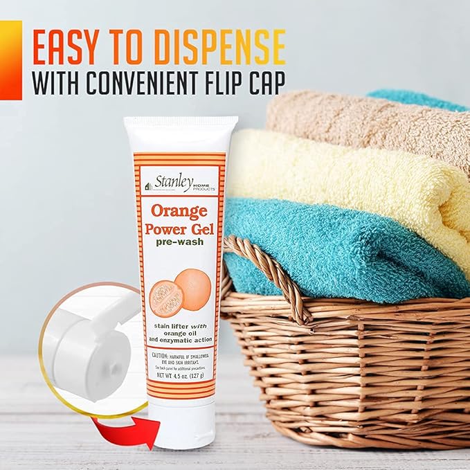 Stanley Home Products Orange Power Gel Pre Wash - Laundry Stain Remover - Spot Treat Tough Stains Works Immediately Cleans and Deodorizes Fabrics Ideal for Blood Oil Grease and More - 2 Pack