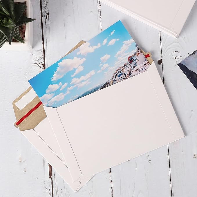 100 Pack 6.5x4.5 inch Rigid Mailer Self Seal Photo Document Mailers, Stay Flat White Cardboard Shipping Envelopes White Photography Mailers for CD, Photos, Document