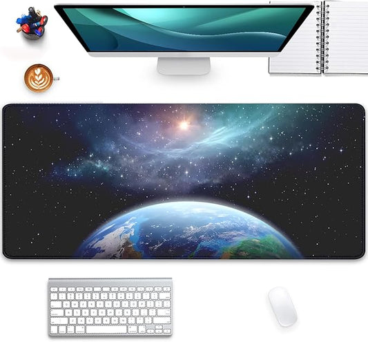 Earth and Starry Sky Large Desktop Mouse Pad, Desk Mat for Keyboard and Gaming, Office Home Work (27.5X11.8 in)
