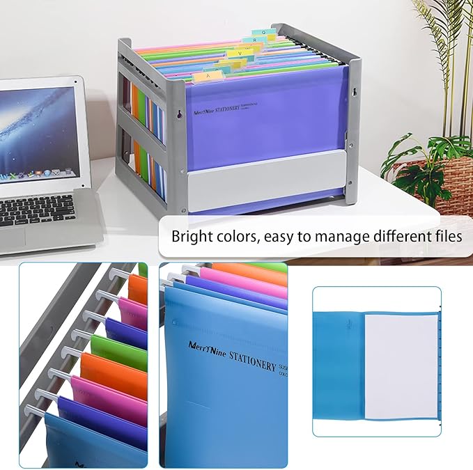 Merrynine Hanging File Folders Letter Size 15pcs, Polypropylene Filing Cabinet Folders Organizer with 1/5-Cut Tabs and Inserts, File Organizers for Office School Home Hospital, Assorted Colors