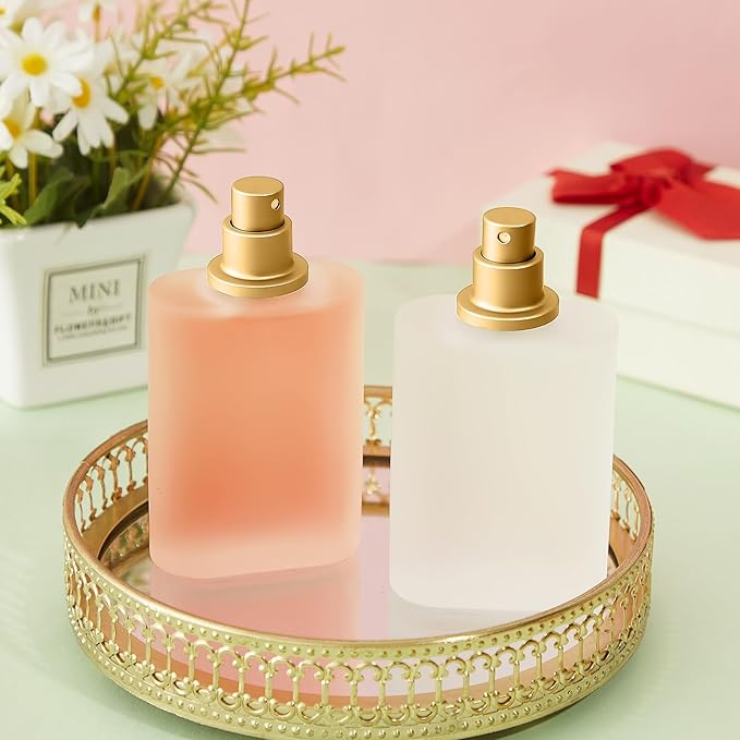 Tessco for you 12 Pcs 3.4 Ounces Perfume Bottles Empty Frosted Glass Spray Bottles 100ml Refillable Atomizer Perfume Dispenser Fine Mist Atomizer Cosmetic Make up Container(Gold)