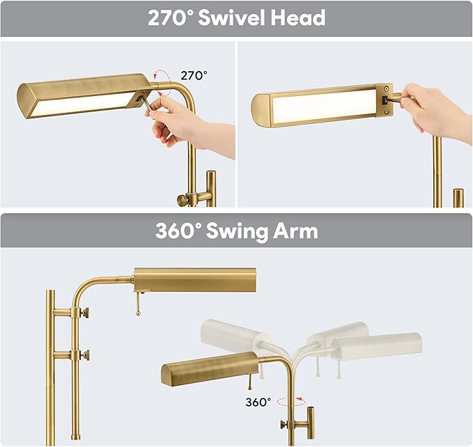 VONLUCE Rustic Desk Lamp, Adjustable Industrial Style Metal Table Lamp, 3 Color Temperatures LED Reading Lamp for Living Room Bedroom Office, Antique Gold