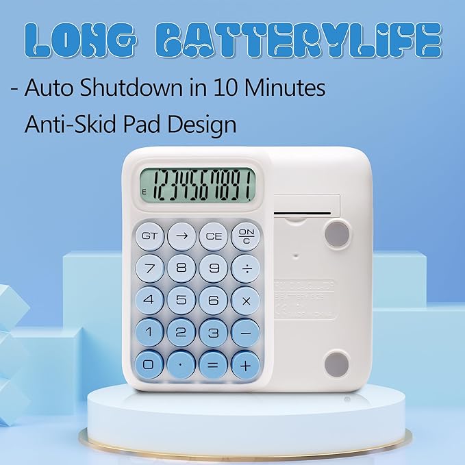 Mechanical Switch Calculator, 10 Digits, Large LCD Display, Purple, Big Buttons, Aesthetic