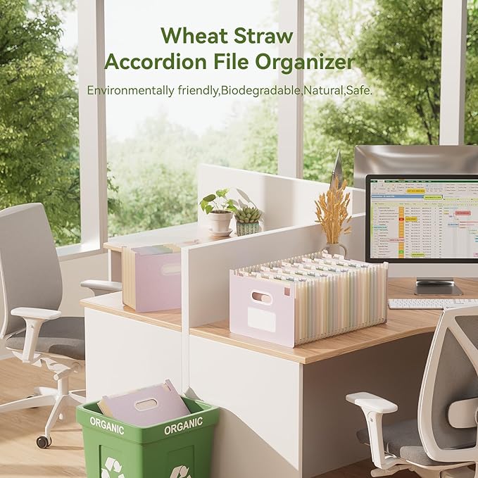 Accordion File Organizer, 26 Pockets Wheat Straw Expanding File Folders, Upright&Open Top, A-Z Bill Receipt Organizer, 100% BPA Free, Return to Nature, Healthy Living, Letter/A4 Size-Lavender Purple