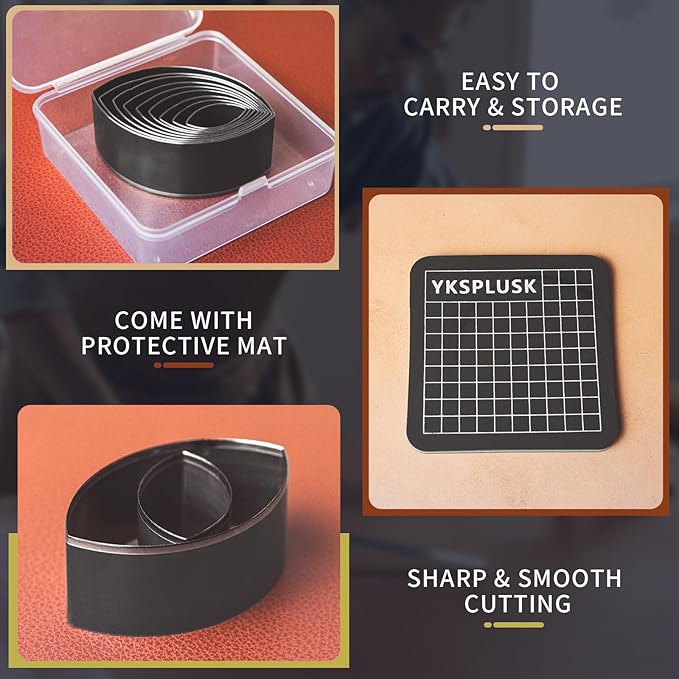Leather Hole Cutter Tools Set, 9 Pieces Fusiform Shape Punch Tools 20 25 30 35 40 45 50 55 60mm, High Carbon Steel Leather Cutting Dies - Leather Hole Punch Tool Kit for DIY Leathercrafts