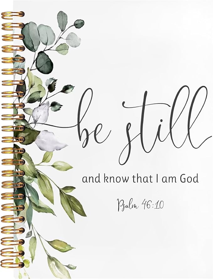 BearCake Be Still and Know That I am God Eucalyptus Christian Notebook Journal, Christian Gifts for Women, Bible Notebooks for Note Taking, Bible Journaling Notebook, Hardcover Spiral Notebook 5.5x8.3