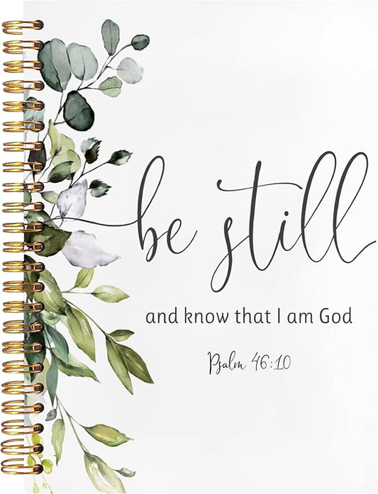BearCake Be Still and Know That I am God Eucalyptus Christian Notebook Journal, Christian Gifts for Women, Bible Notebooks for Note Taking, Bible Journaling Notebook, Hardcover Spiral Notebook 5.5x8.3