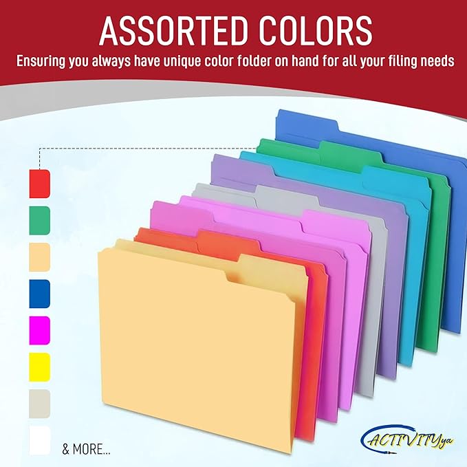 Red File Folders, 1/3-Cut Tabs, Letter Size, 12-Pack – Durable Office Filing Folders for Documents, Papers, and Organization