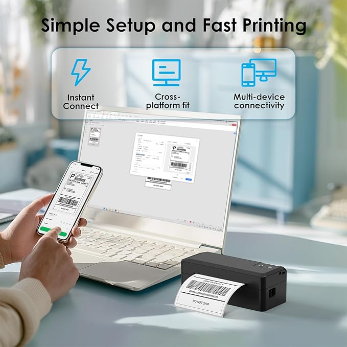 Shipping Thermal Label Printer, 4x6 Portable Label Printer, Bluetooth Label Maker for Small Business, Support iPhone,Android,Windows,Mac,Chromebook,Works with USPS, Ebay,Shopify&More, Black
