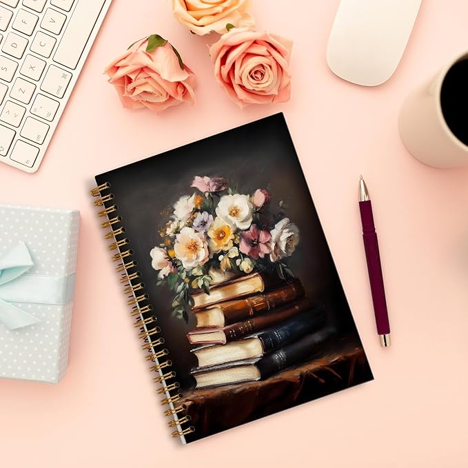 Reading Journal Notebook, Vintage Floral Book Aesthetic Journal for Women, Book Lovers Gifts Journal for Writing, Readers Bookish Gifts Spiral Notebook 5.5x8.3 Inch